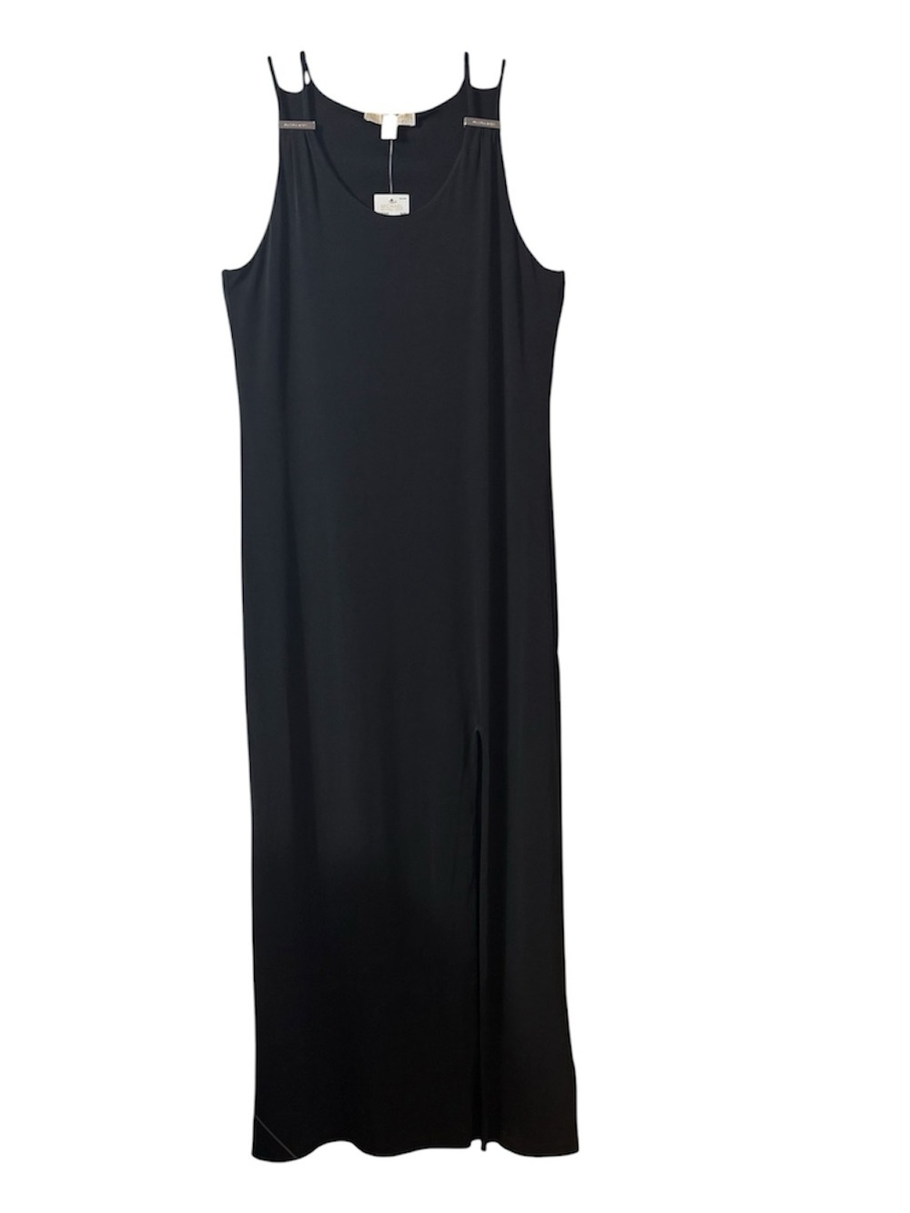 Michael Kors NWT Black Maxi Dress Side Slit Logo Strap Sleeveless Medium